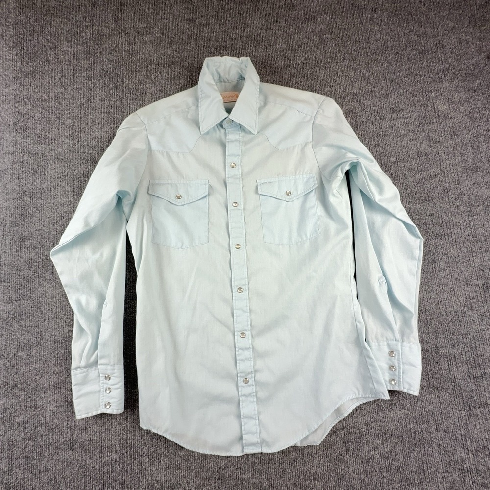 Vintage Jason Shirt Mens Small Blue Western Cowboy Pearl Snap Long Sleeve USA
